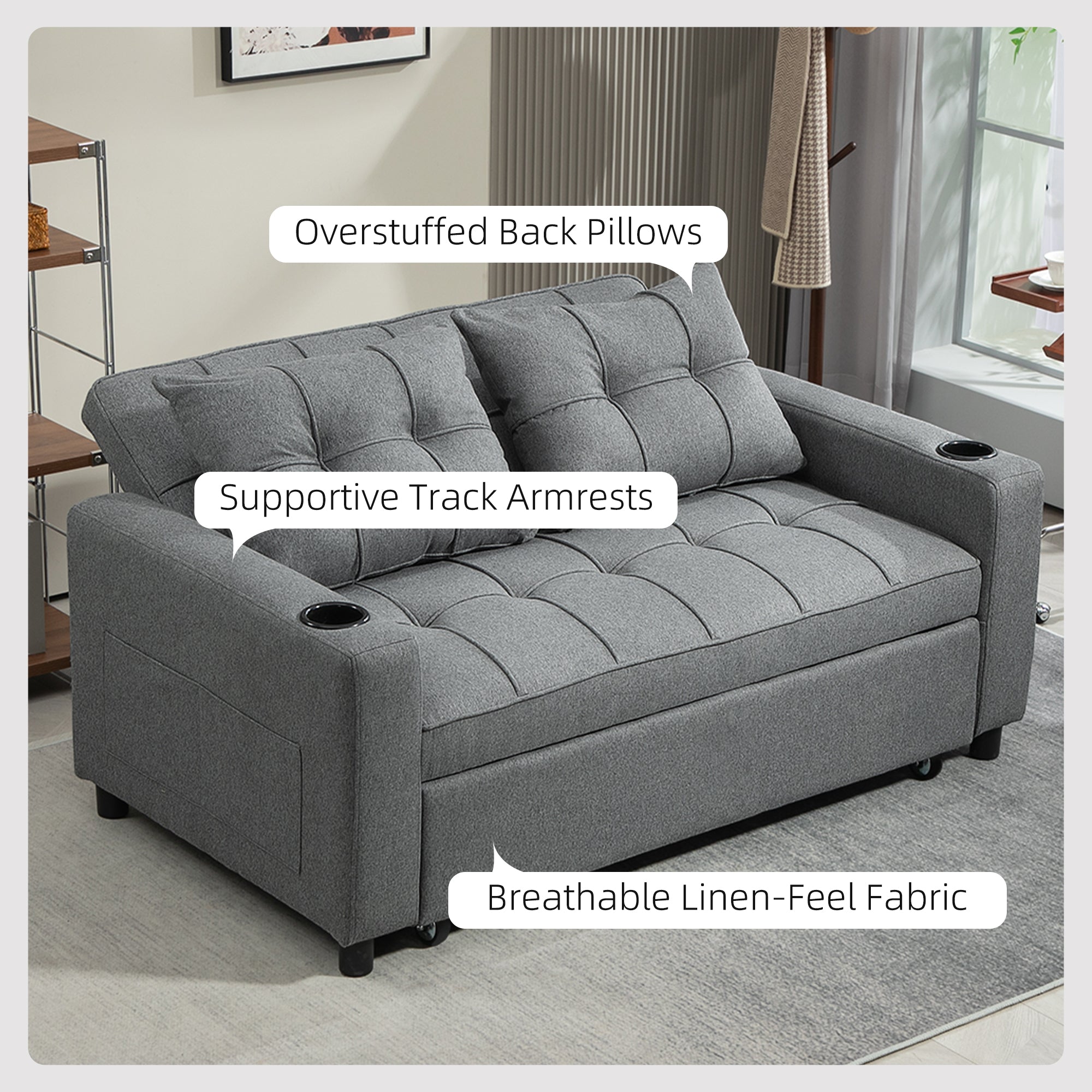HOMCOM Two-Seater Pull-Out Sofa Bed - Charcoal Grey